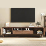 Nut-Brown Parlor Drawers Open Storage Wood TV Stand Image - 6