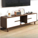 Nut-Brown Parlor Drawers Open Storage Wood TV Stand Image - 7