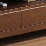 Nut-Brown Rubberwood Cabinet Open Storage TV Stand Image - 13