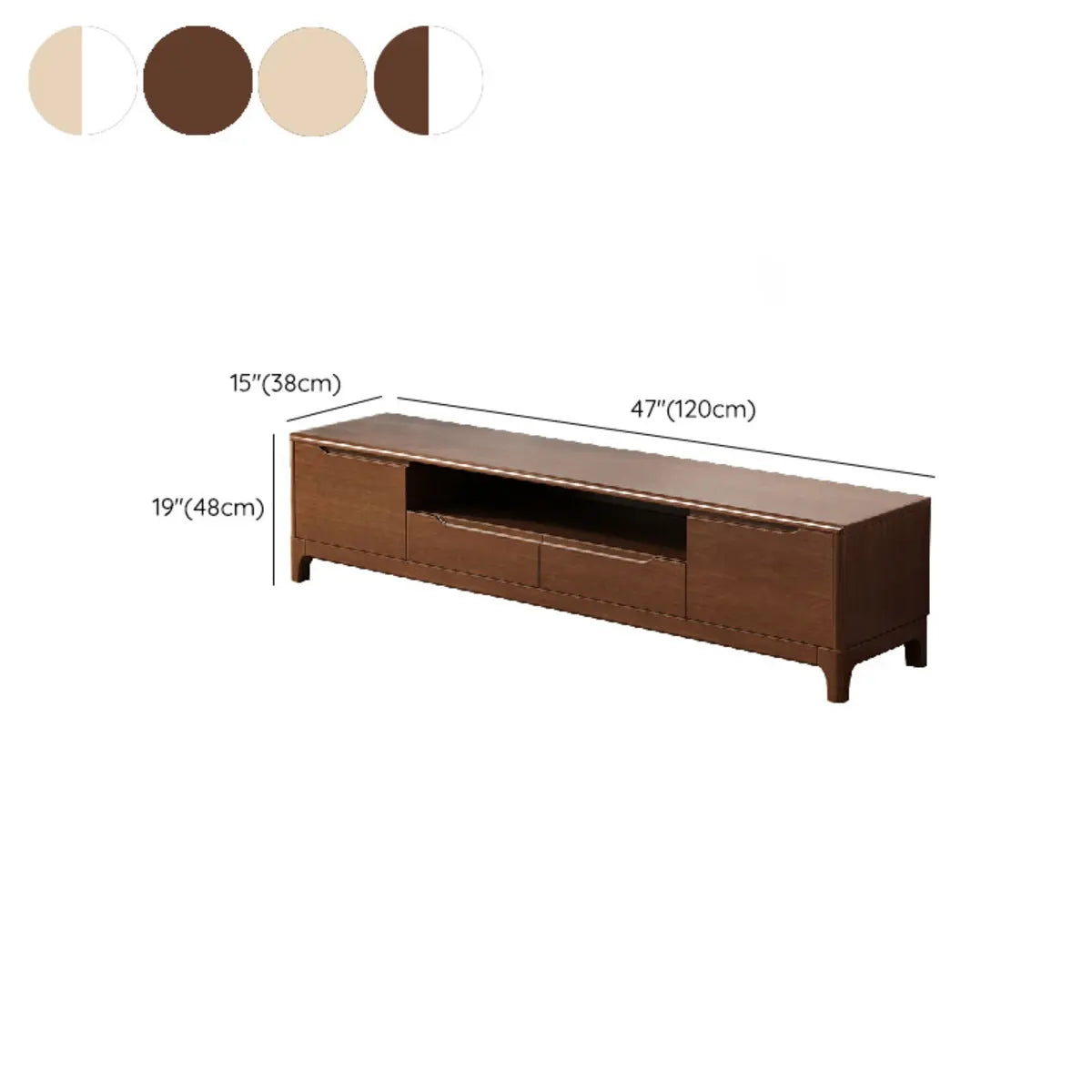 Nut-Brown Rubberwood Cabinet Open Storage TV Stand 