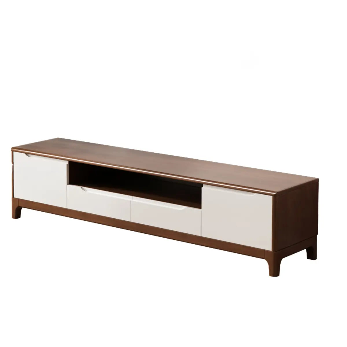 Nut-Brown Rubberwood Cabinet Open Storage TV Stand Image - 2