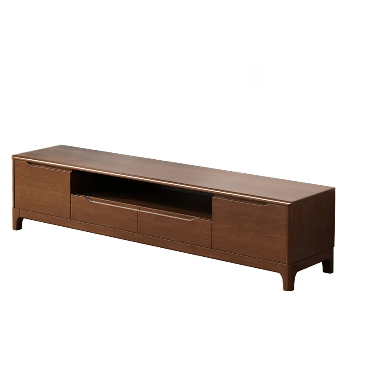 Nut-Brown Rubberwood Cabinet Open Storage TV Stand Image - 5