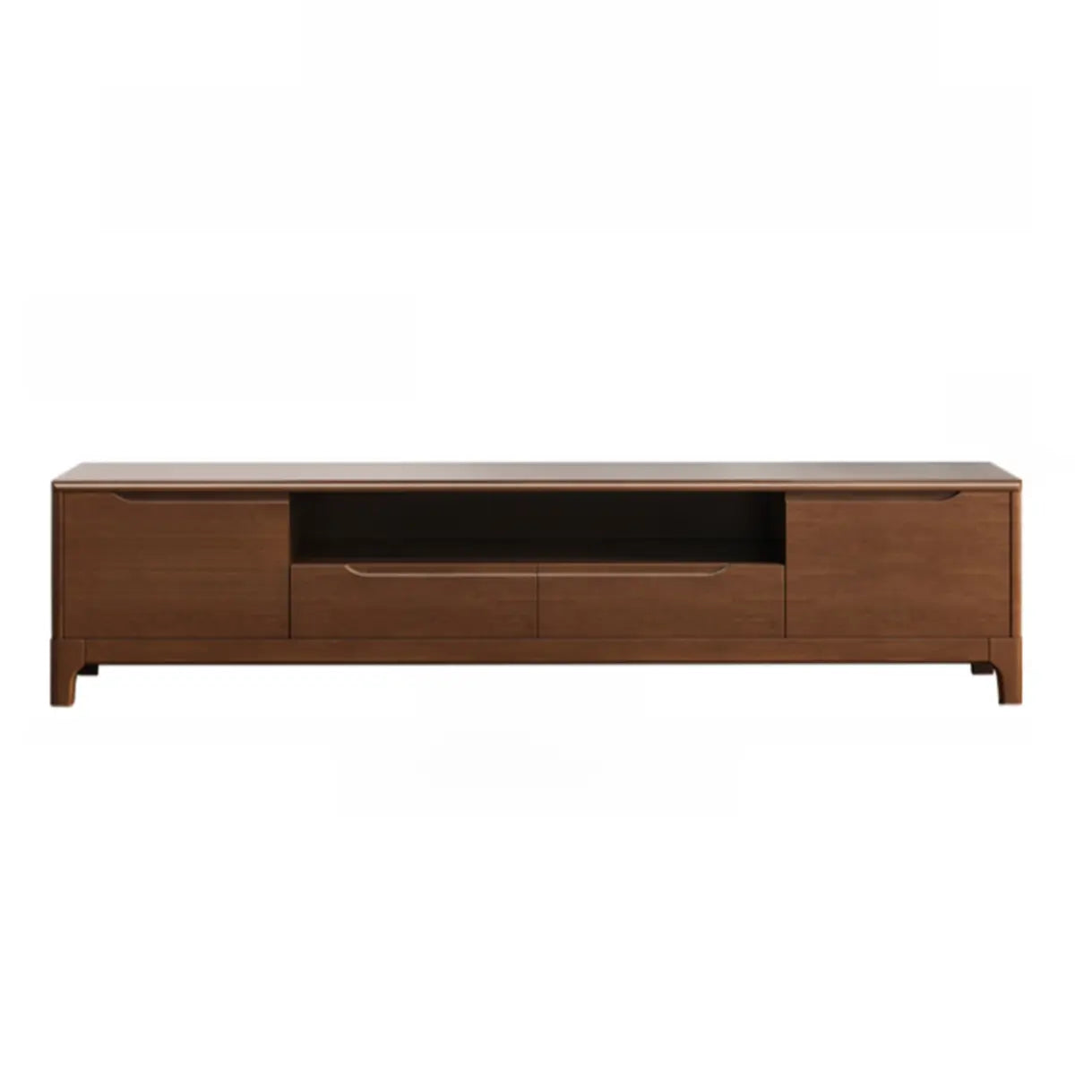 Nut-Brown Rubberwood Cabinet Open Storage TV Stand Image - 9