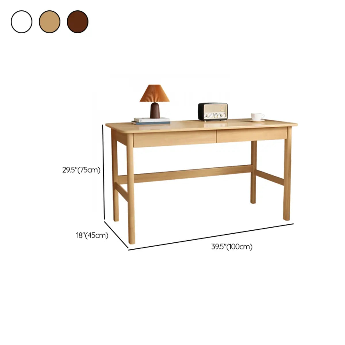 Nut-Brown Rubberwood Drawers H-Shape Writing Desk 