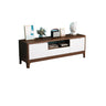 Nut-Brown Rubberwood TV Stand with Shelves Cabinet Image - 10