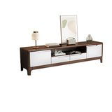 Nut-Brown Rubberwood TV Stand with Shelves Cabinet Image - 12