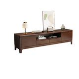 Nut-Brown Rubberwood TV Stand with Shelves Cabinet Image - 13