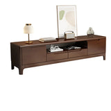 Nut-Brown Rubberwood TV Stand with Shelves Cabinet Image - 17