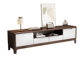 Nut-Brown Rubberwood TV Stand with Shelves Cabinet Image - 25