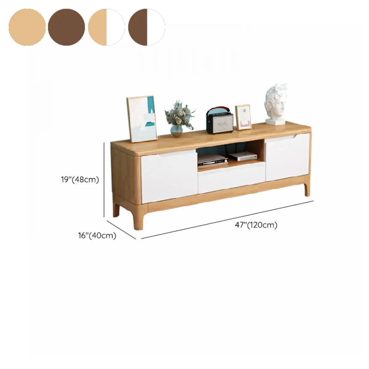 Nut-Brown Rubberwood TV Stand with Shelves Cabinet 