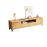 Nut-Brown Rubberwood TV Stand with Shelves Cabinet Image - 3