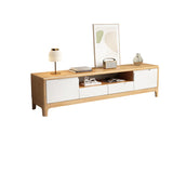 Nut-Brown Rubberwood TV Stand with Shelves Cabinet Image - 8