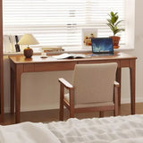 Nut-Brown Wood Bedroom Desk and Chair Set with Drawers Image - 1