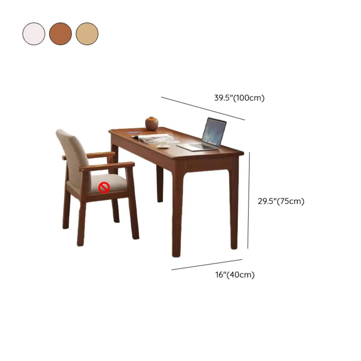 Nut-Brown Wood Bedroom Desk and Chair Set with Drawers 