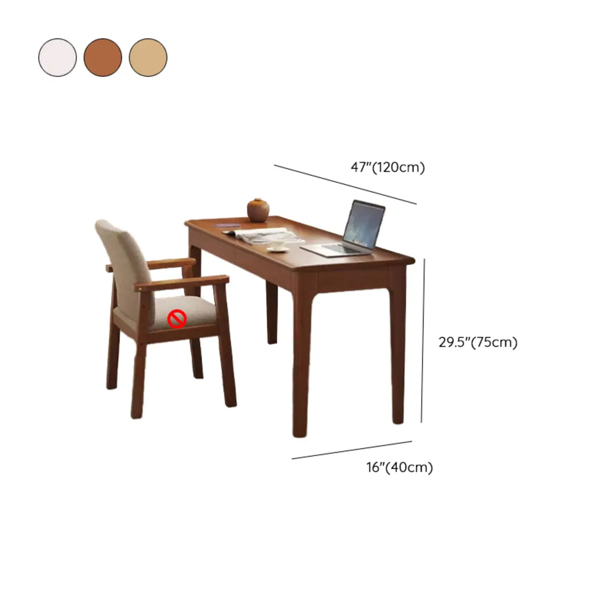 Nut-Brown Wood Bedroom Desk and Chair Set with Drawers Image - 15