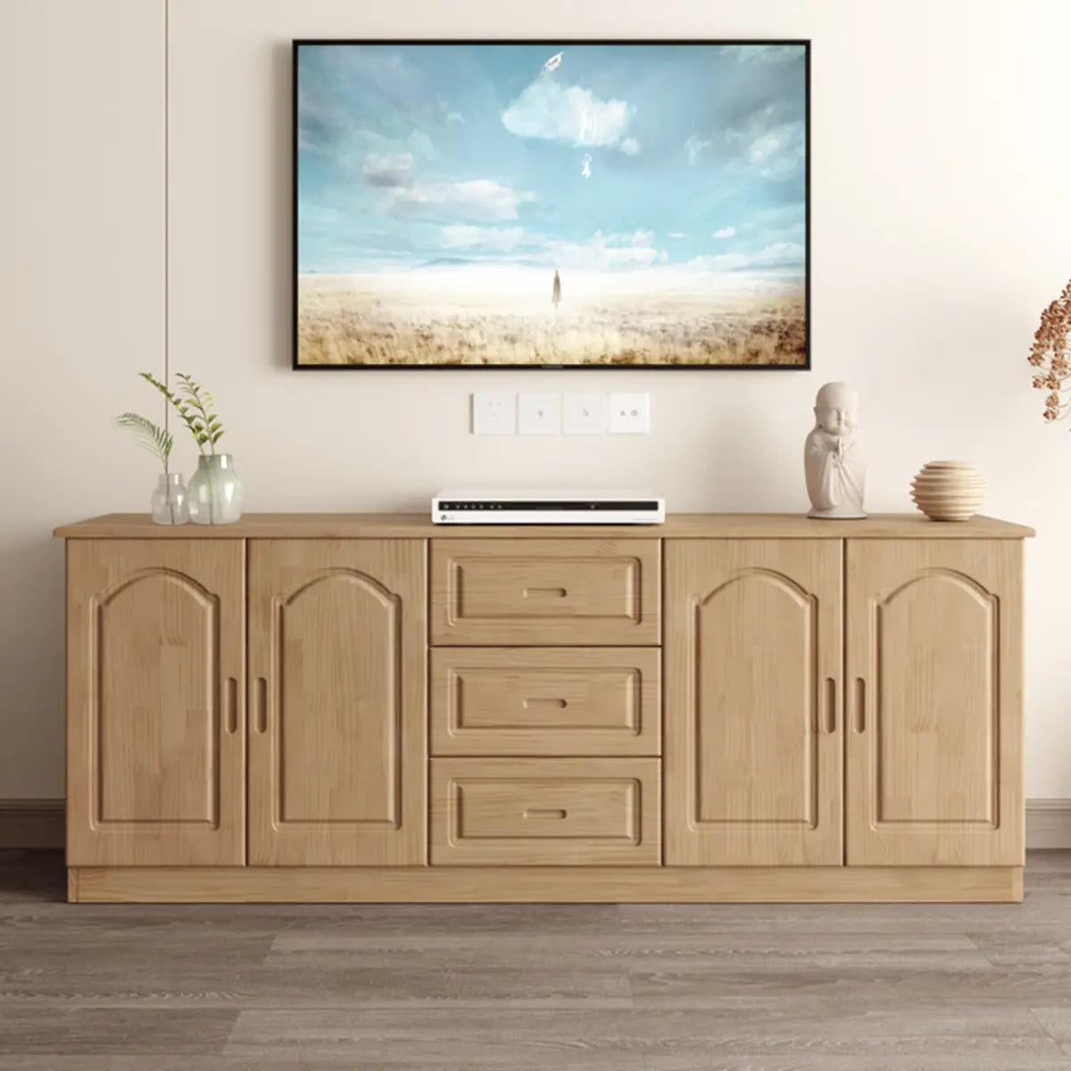 Nut-Brown Wood Drawers Cabinet Rectangle TV Stand Image - 12