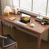 Nut-Brown Wood Drawers Rectangle Parsons Writing Desk Image - 6