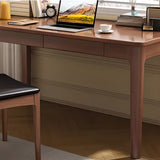 Nut-Brown Wood Drawers Rectangle Parsons Writing Desk Image - 9