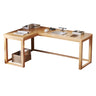 Nut-Brown Wood L-Shape Butcher Block Writing Desk Image - 3