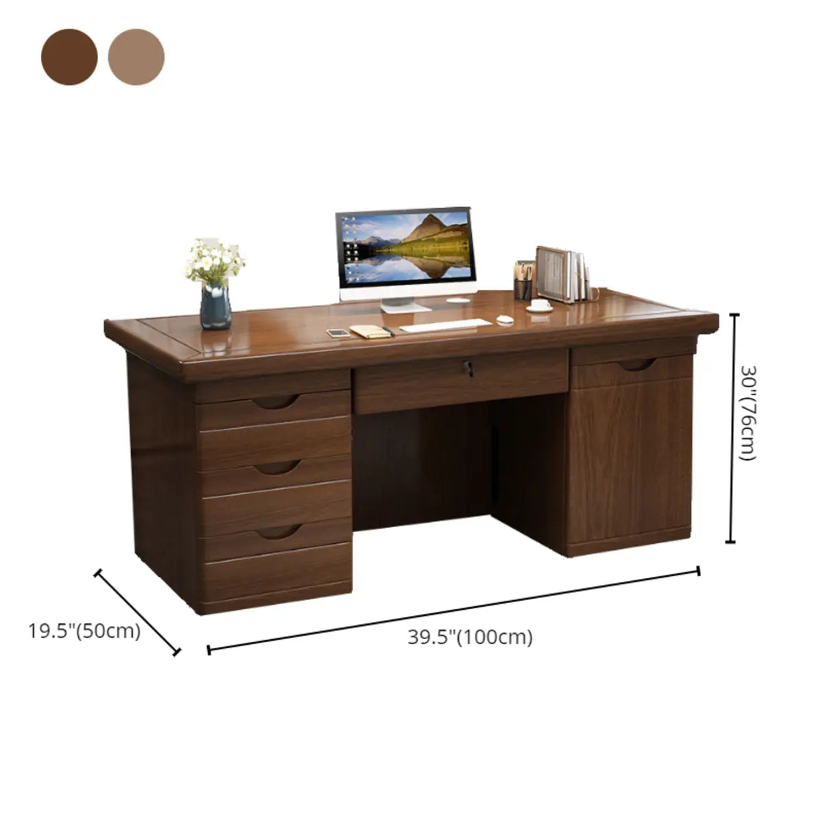 Nut-Brown Wooden Drawers Cabinet Sled Writing Desk 