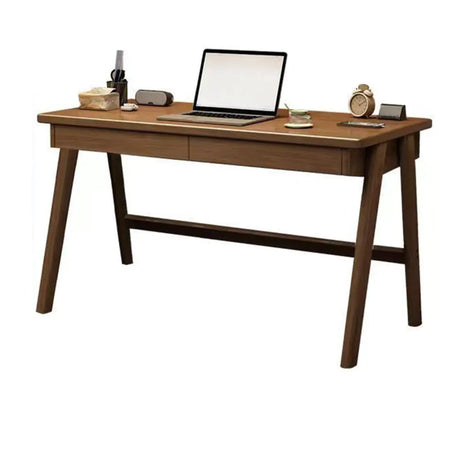 Nut-Brown Wooden Drawers Rectangular Computer Desk Image - 2