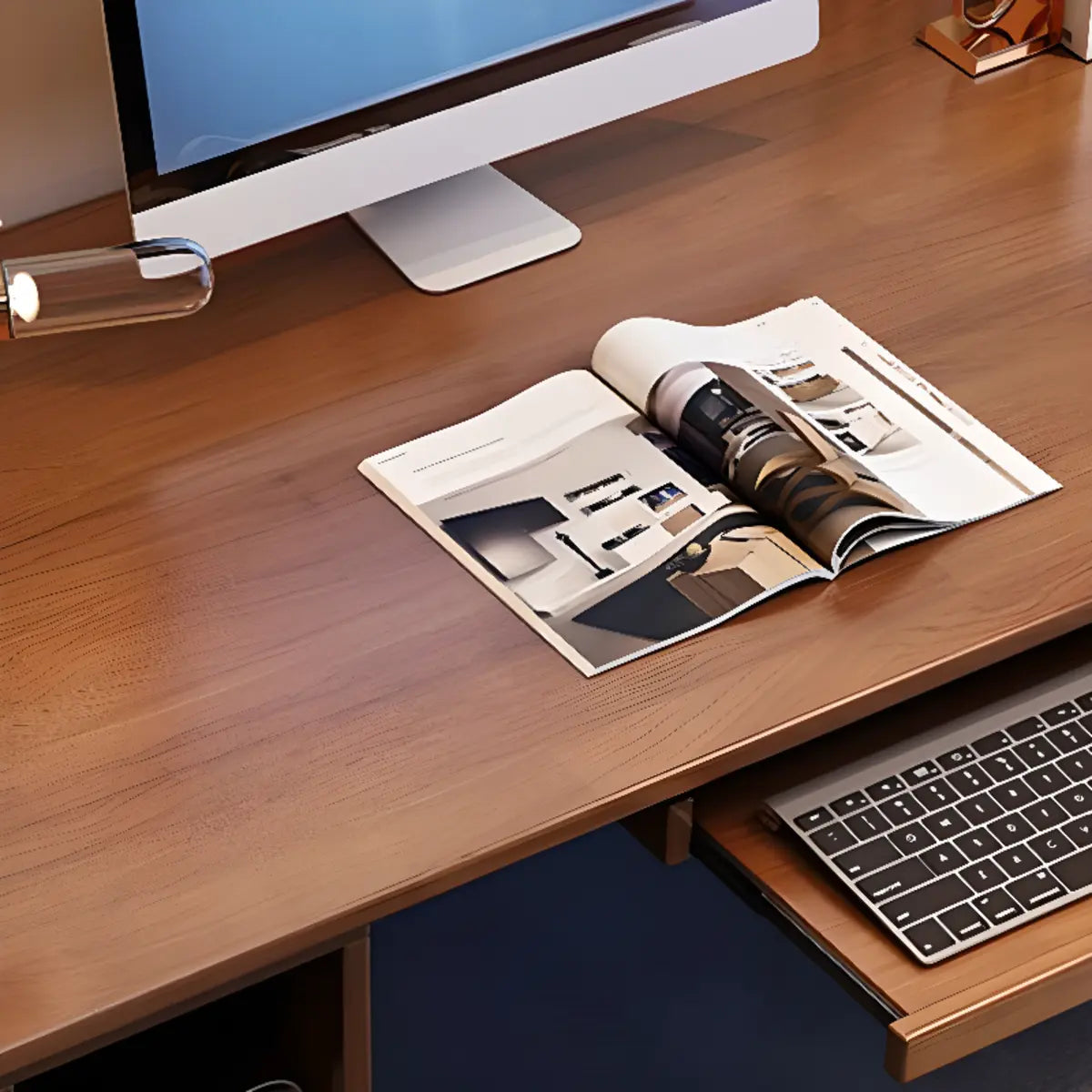 Oak Exterior Shelf Drawers Keyboard Tray Computer Desk Image - 11