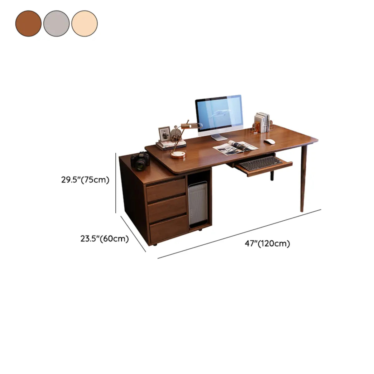 Oak Exterior Shelf Drawers Keyboard Tray Computer Desk 