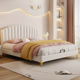 Off-White Arched Leather Upholstered Panel Headboard Image - 8