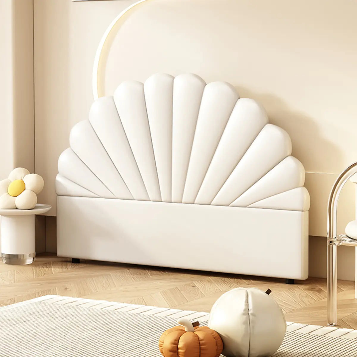 Off-White Arched Upholstered Panel Twin Headboard Image - 2