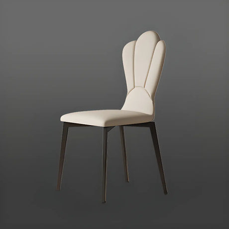 Off-White Armless Leather Solid Back Dining Chairs Image - 2