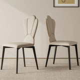 Off-White Armless Leather Solid Back Dining Chairs Image - 3