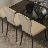 Off-White Armless Leather Solid Back Dining Chairs Image - 4