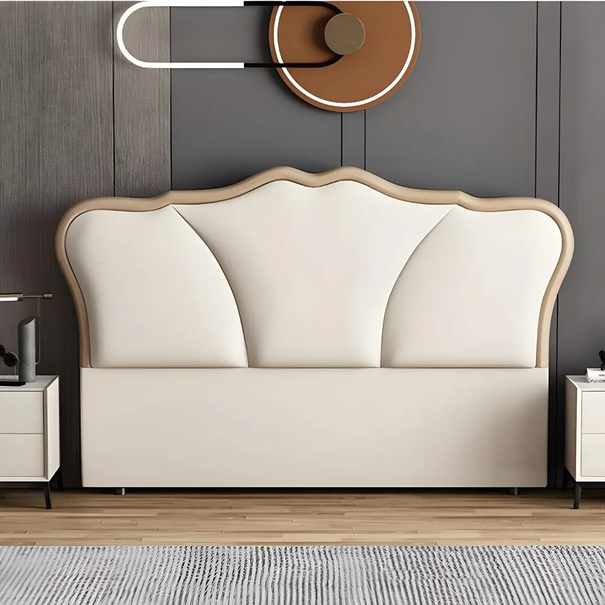 Off-White Camelback Upholstered Wingback Headboard Image - 1