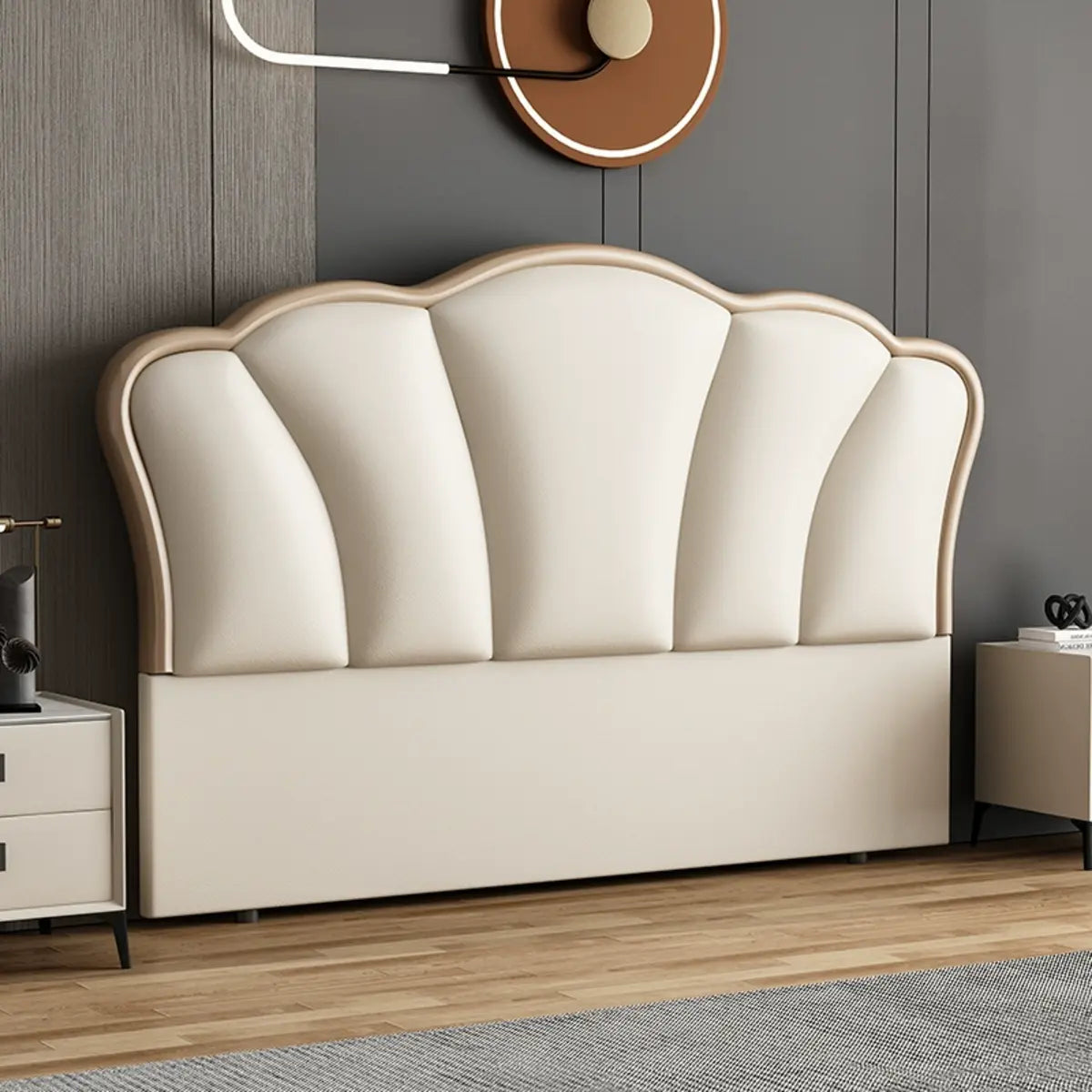 Off-White Camelback Upholstered Wingback Headboard Image - 2