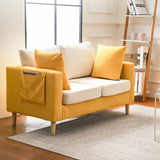 Off-White Cotton Linen Square Arm Pillow Back Loveseat Image - 2