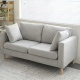 Off-White Cotton Linen Square Arm Pillow Back Loveseat Image - 8