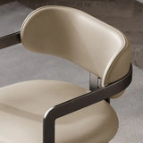 Off-White Faux Leather Seat Open Back Arm Dining Chair Image - 11