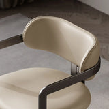 Off-White Faux Leather Seat Open Back Arm Dining Chair Image - 4