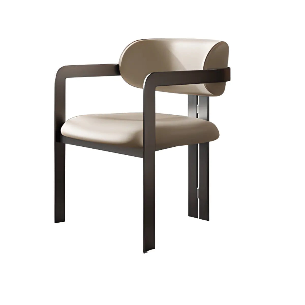 Off-White Faux Leather Seat Open Back Arm Dining Chair Image - 6