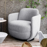 Off-White Flannel Fixed Back Swivel Barrel Chair Image - 3