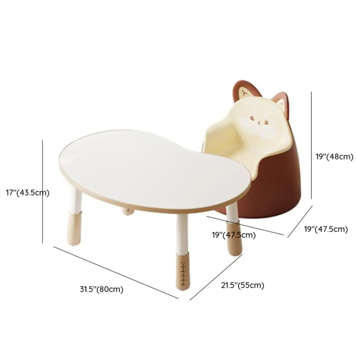 Off-White Kidney-Shaped Toddler Table Animal Chair Set 