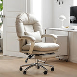 Off-White Leather Reclining Swivel Executive Office Chair Image - 1