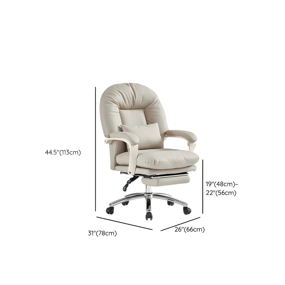 Off-White Leather Reclining Swivel Executive Office Chair 