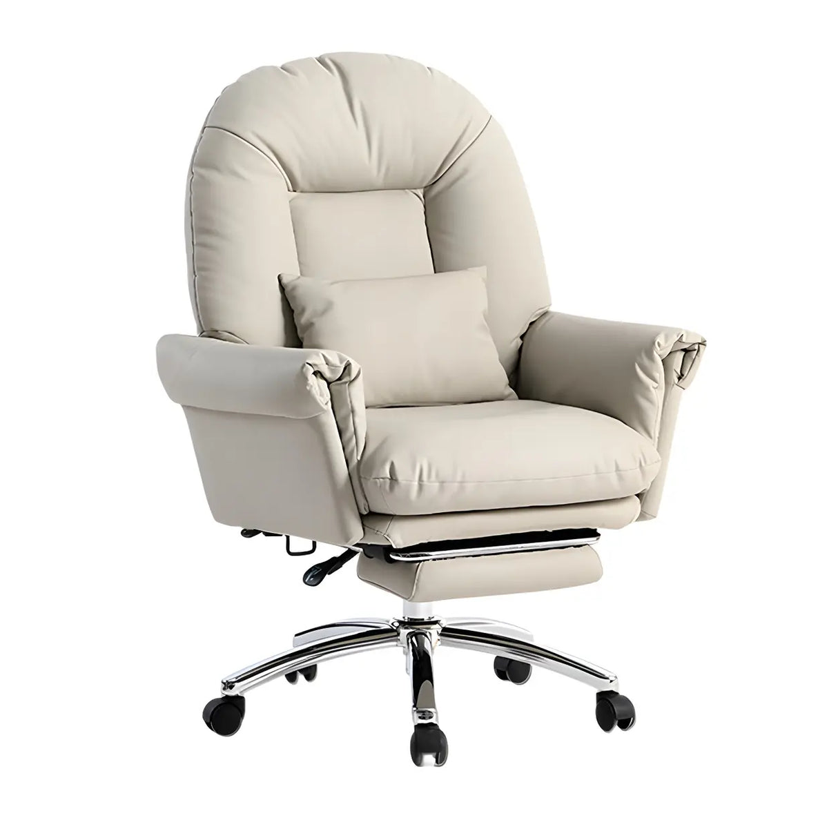 Off-White Leather Reclining Swivel Executive Office Chair Image - 2