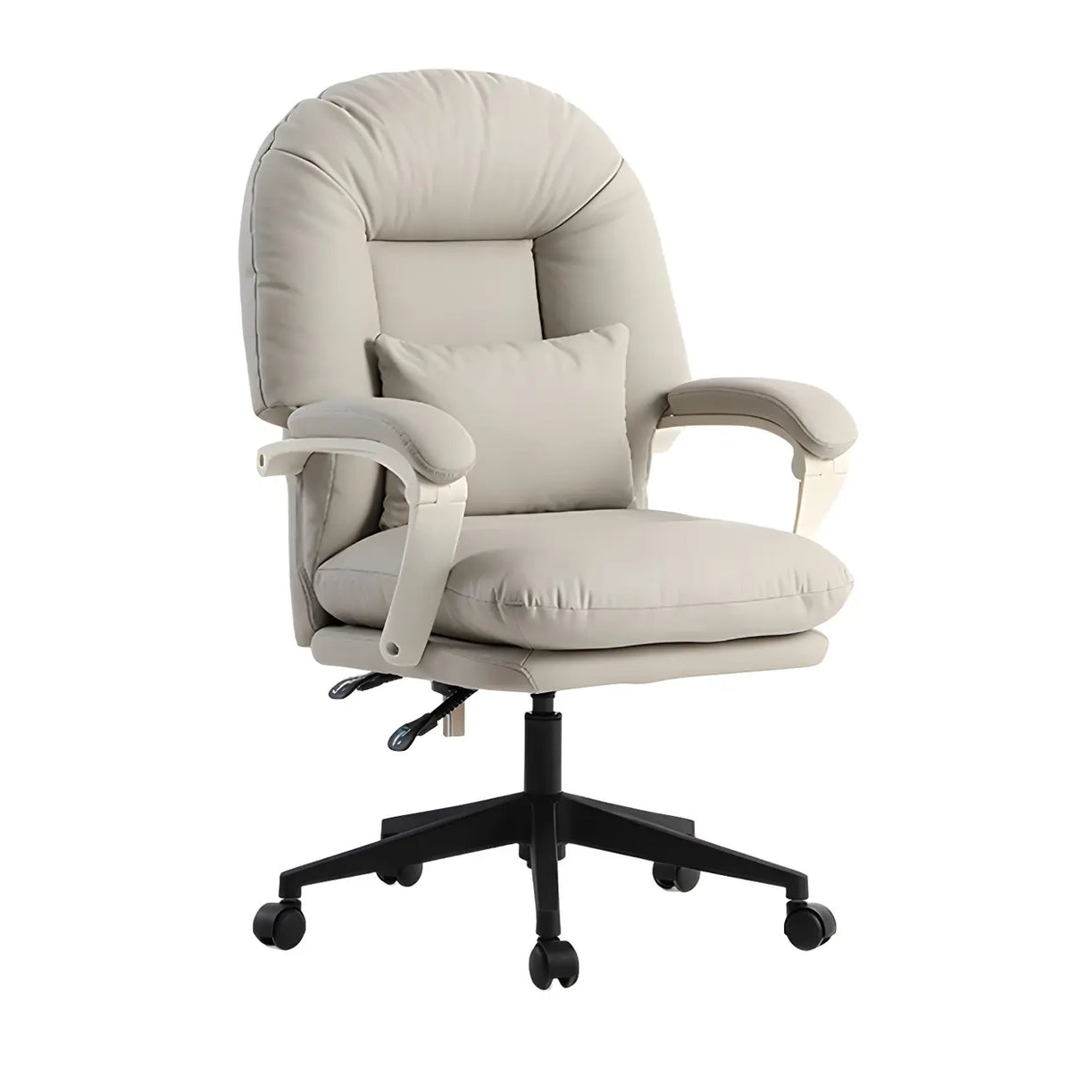 Off-White Leather Reclining Swivel Executive Office Chair Image - 3