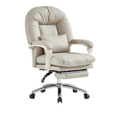 Off-White Leather Reclining Swivel Executive Office Chair Image - 5