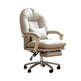 Off-White Leather Reclining Swivel Executive Office Chair Image - 8