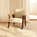 Off-White Linen Fixed Back Wood Frame Accent Chair Image - 2