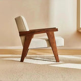 Off-White Linen Fixed Back Wood Frame Accent Chair Image - 4