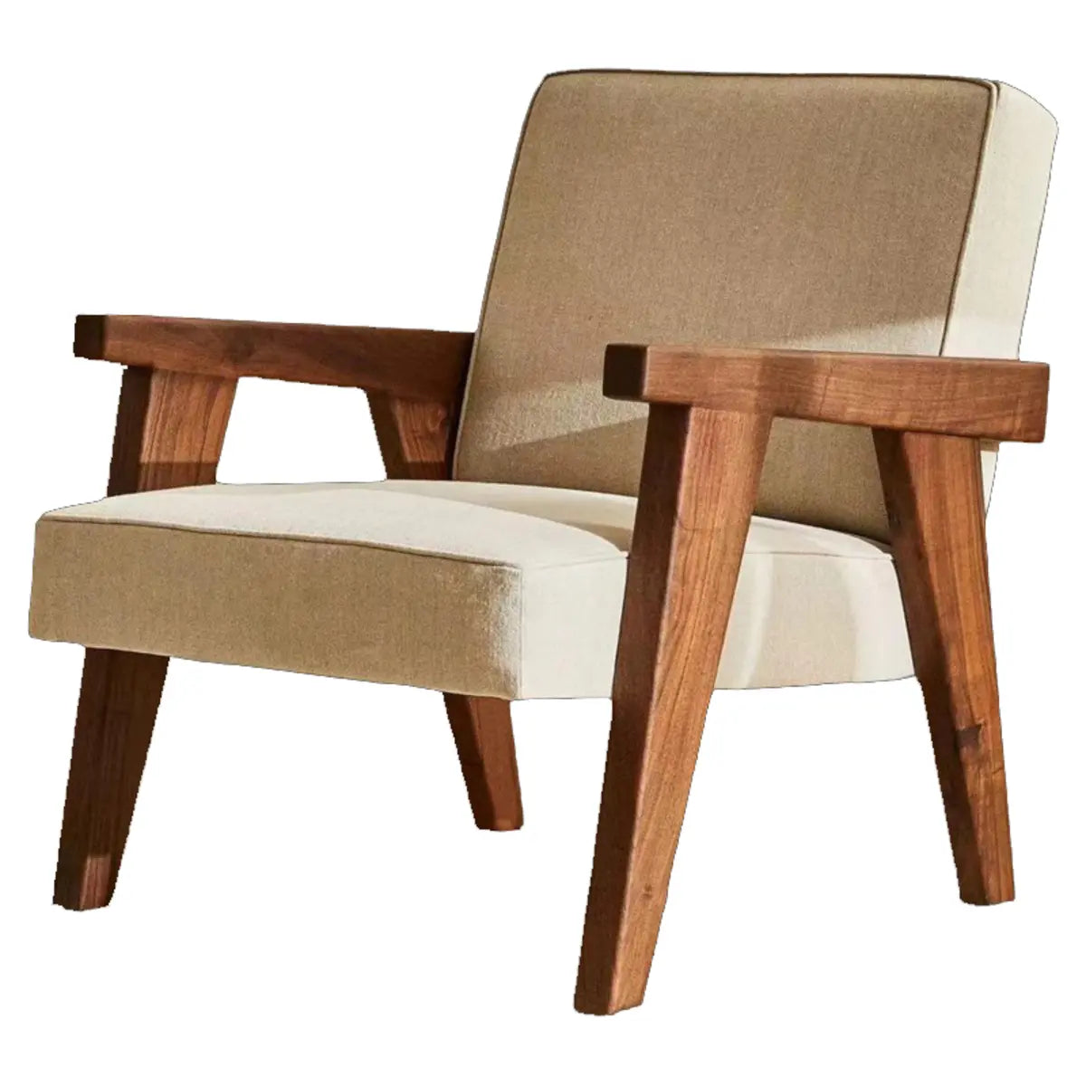 Off-White Linen Fixed Back Wood Frame Accent Chair Image - 5